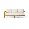 Christopher Knight Home Outdoor Acacia Wood 3 Seater 77" W Sofa with Cushions, Teak/Beige