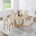 GDFStudio Louis Modern 5 Piece Rubberwood Round Dining Table Set with 4 Upholstered Chairs