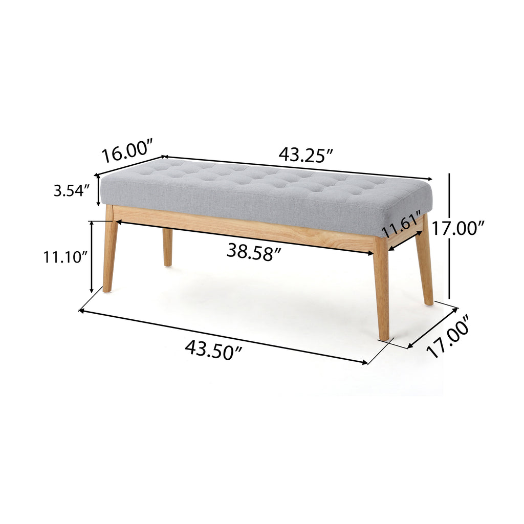 Christopher Knight Home Mid-Century Modern Tufted Upholstered Bench with Birch Wood Legs