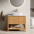Christopher Knight Home Selene Freestanding Plywood Bathroom Vanity Bamboo Texture Doors and Open Shelf