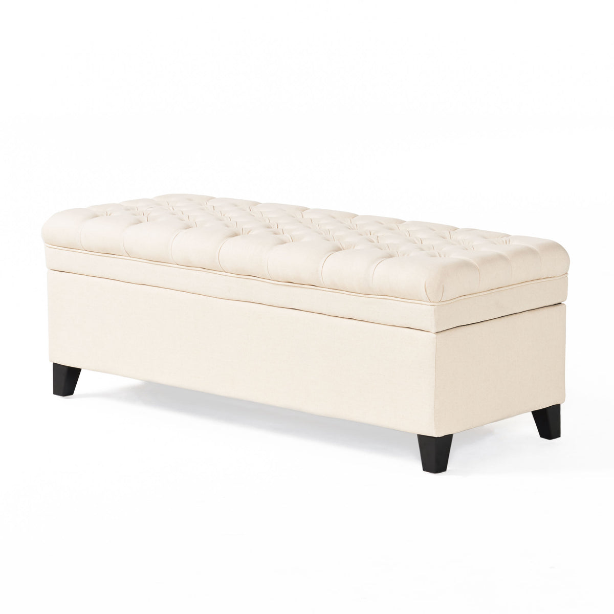 GDFStudio Heathbrooke Contemporary Tufted Fabric Storage Ottoman, Beige