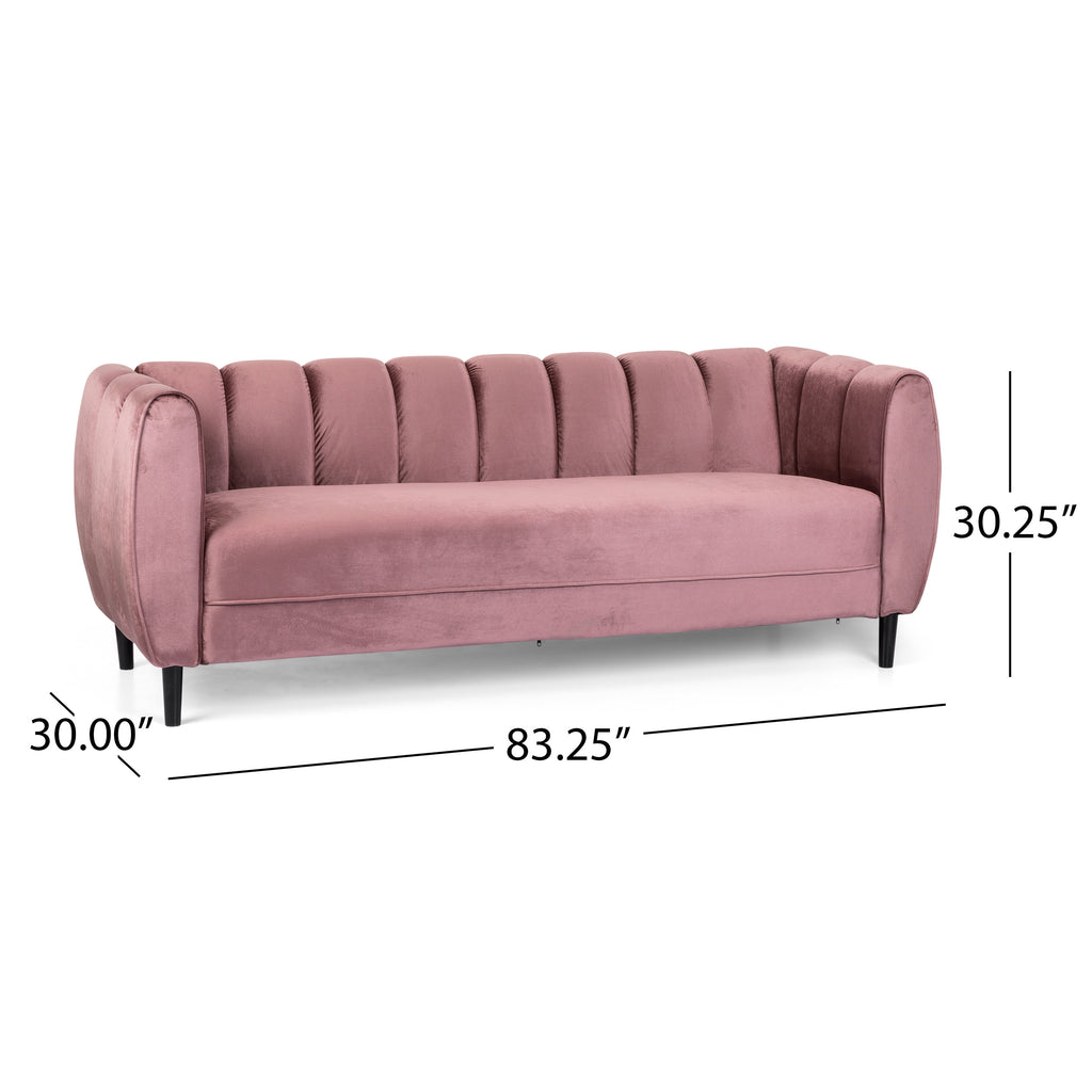 Modern Glam Velvet Sofa with Channel Stitching & Birch Wood Legs ¨C Luxury Upholstered Living Room Couch