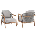 Christopher Knight Home Ove Outdoor Rope Weave Metal Club Chair with Cushion, Teak/Taupe, Set of 2