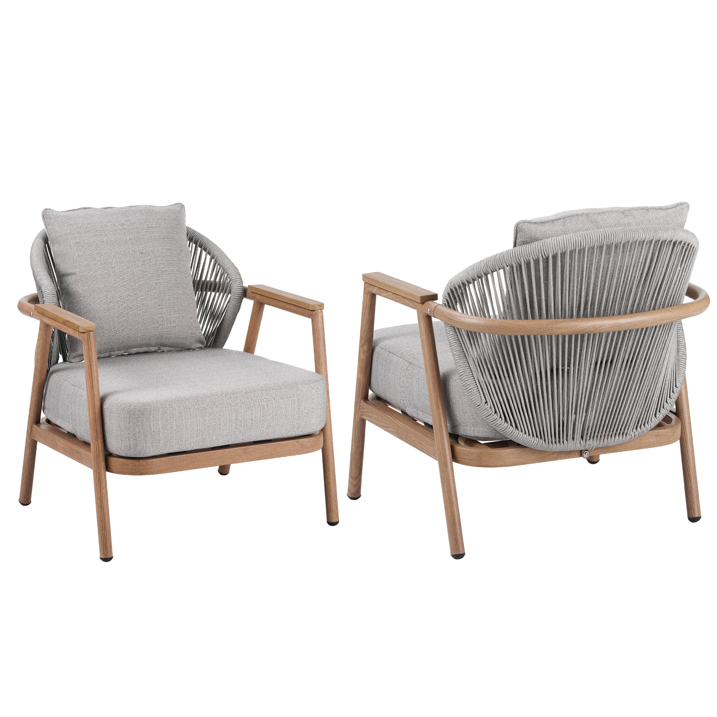 Christopher Knight Home Ove Outdoor Rope Weave Metal Club Chair with Cushion, Teak/Taupe, Set of 2