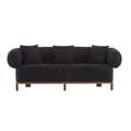 Christopher Knight Home Tadg 82" Rubberwood Boucle Upholstered 3 Seater Curved Sofa with 3 Pillows and Round Arm, Black
