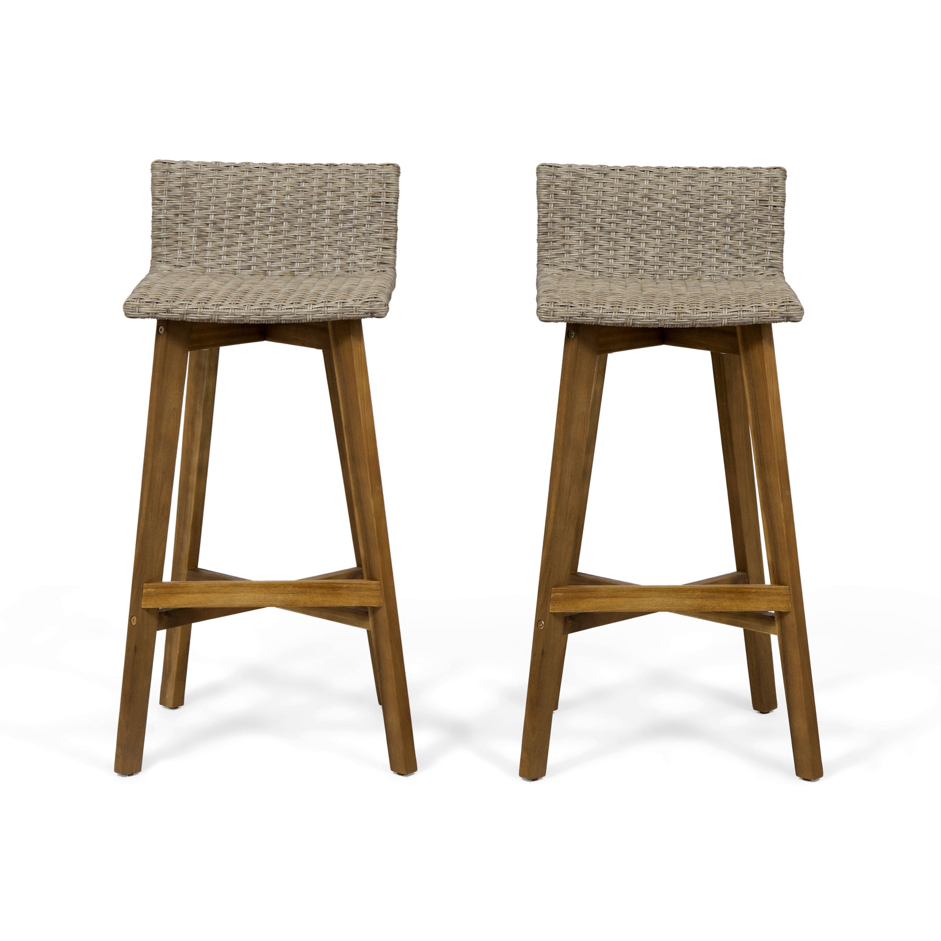 GDFStudio Glory Outdoor Acacia Wood and Wicker 31 Inch Barstools (Set of 2), Brown