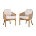 Christopher Knight Home Latoya Outdoor Acacia Wood Upholstered Dining Chair with Rope Accent (Set of 2), Teak/Beige