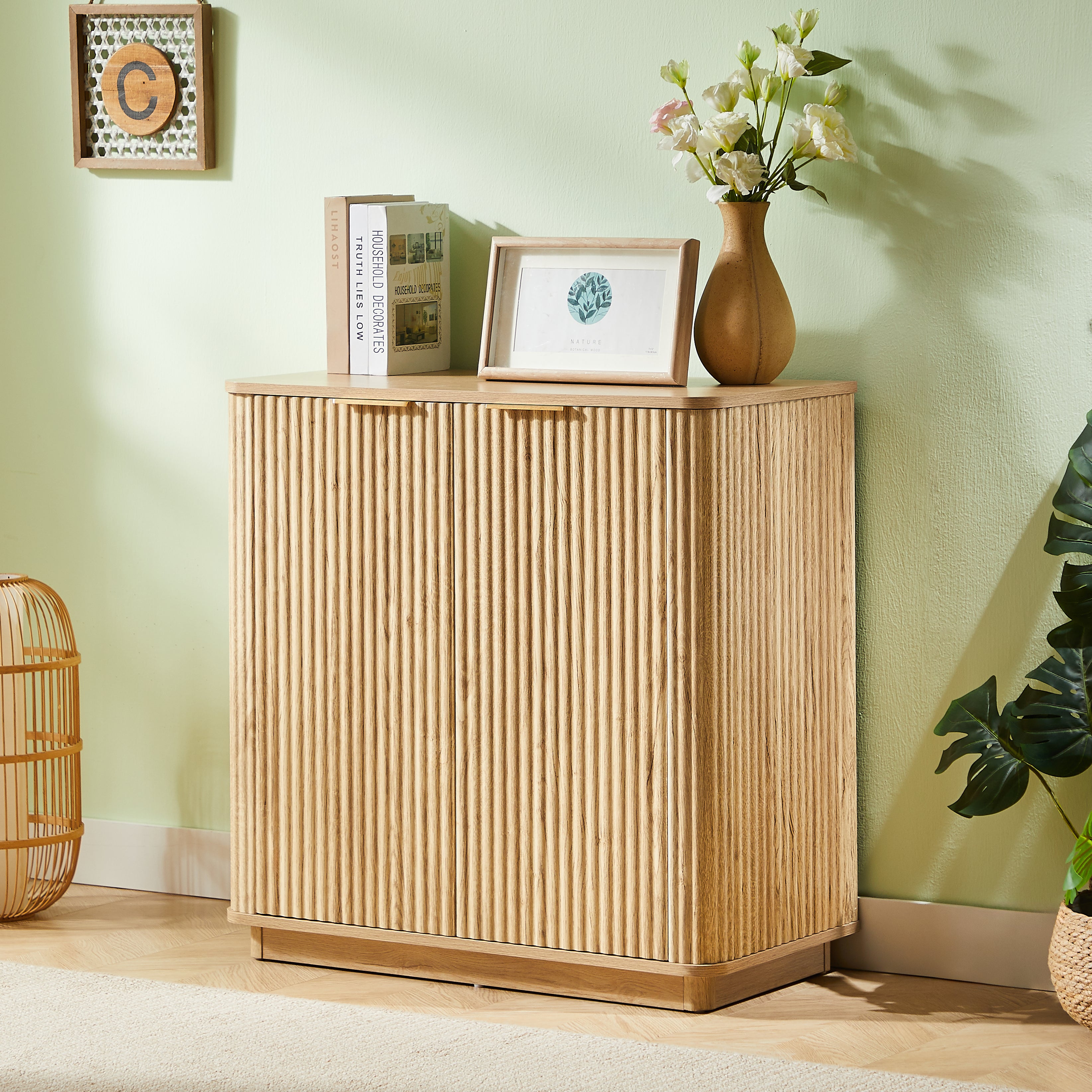 GDFStudio Ignace Farmhouse 31.5'' Storage Cabinet with 2 Doors and Adjustable Shelf, Oak