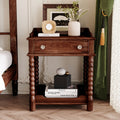 GDFStudio Cheng Rustic Nightstands with Drawer, Open Shelf and Metal Handle, Walnut