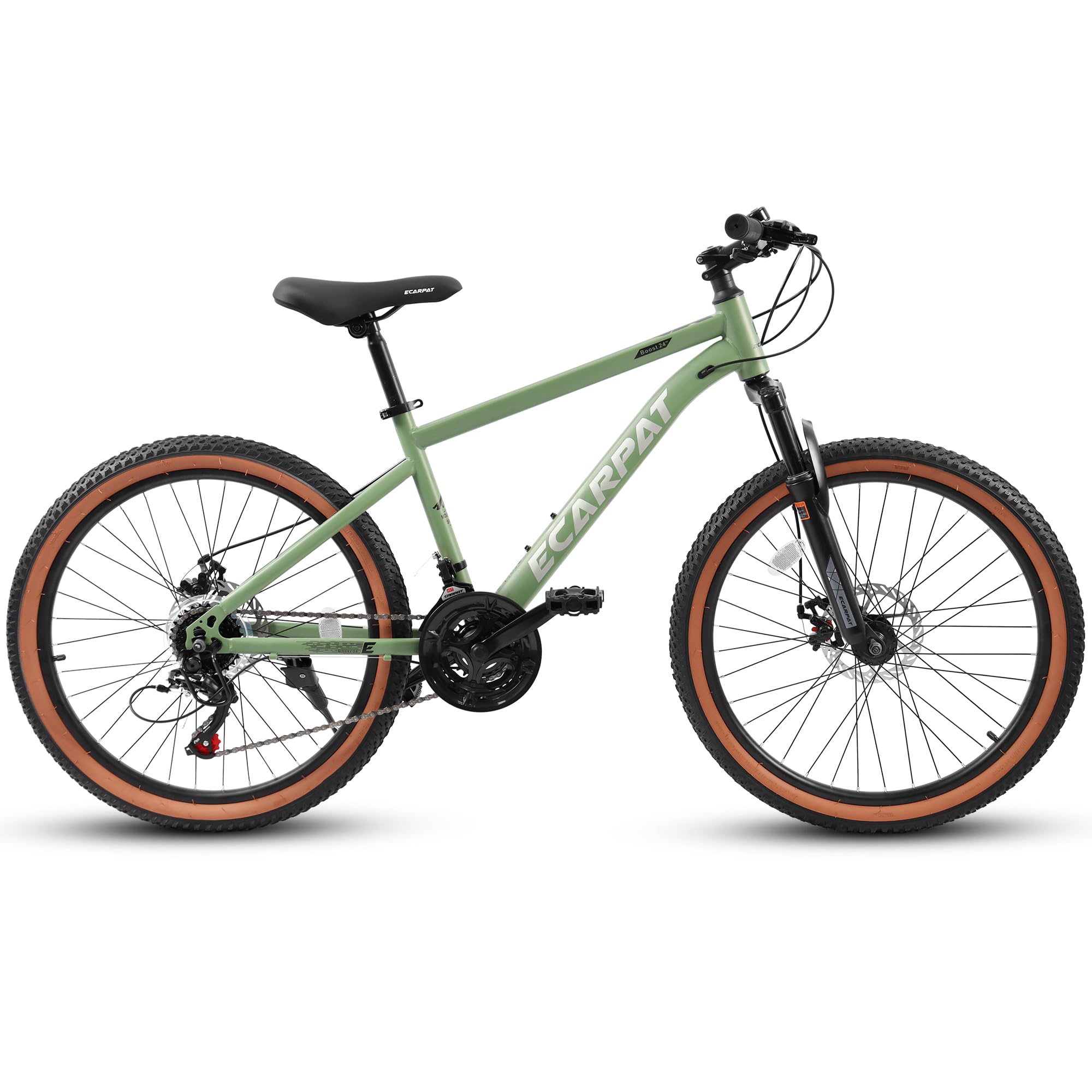 GDFStudio Alora 24'' Classic 21-Speed Teenager Mountain Bike with Carbon Steel Frame and Disc Brakes, Green