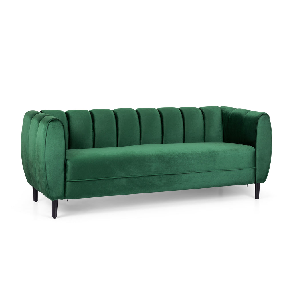 Modern Glam Velvet Sofa with Channel Stitching & Birch Wood Legs ¨C Luxury Upholstered Living Room Couch
