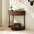 GDFStudio Kaveh Modern Wave-Pattern Half-Moon Wooden Console Table with 2 Drawers and Open Shelf, Brown