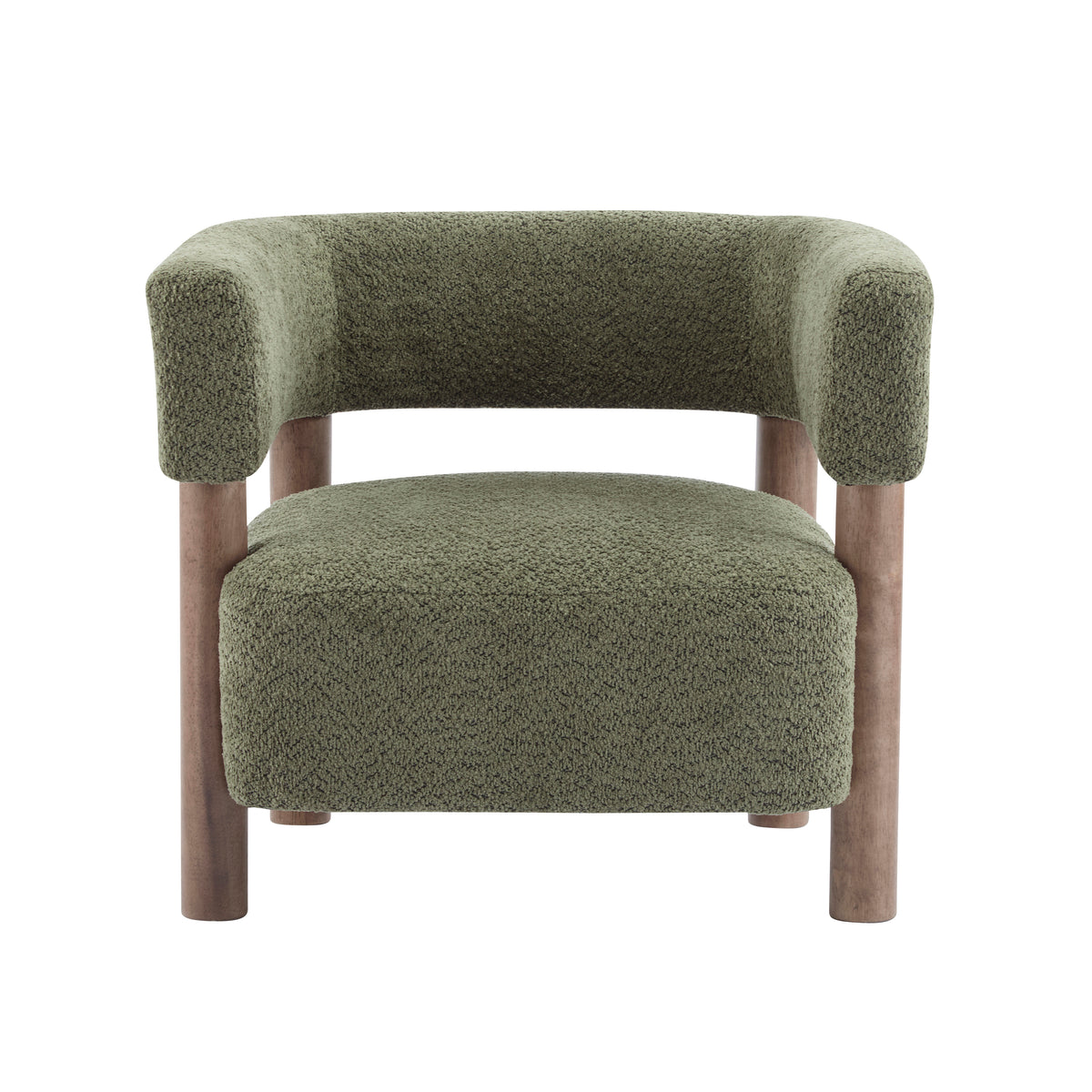 Christopher Knight Home Bram Rubberwood Boucle Upholstered Accent Arm Chair with Open Curved Back, Olive Green