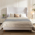 Christopher Knight Home Eveleth Upholstered Wingback Bed with 54" H Headboard, Ivory/Textured Canvas, King