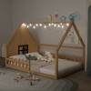 GDFStudio Grover Full-Size Wood House Montessori Floor Bed with Guardrails and LED Light, Natural