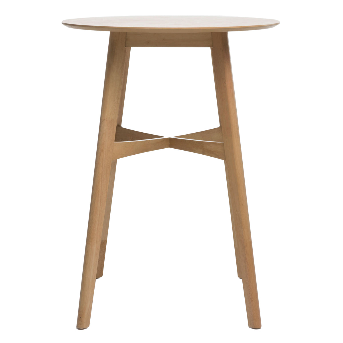 GDFStudio Gideon Mid-Century Modern Round Bar Height Table with Splayed Legs, Natural Oak