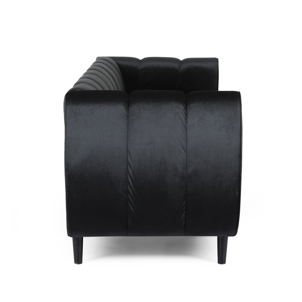 Modern Glam Velvet Sofa with Channel Stitching & Birch Wood Legs ¨C Luxury Upholstered Living Room Couch