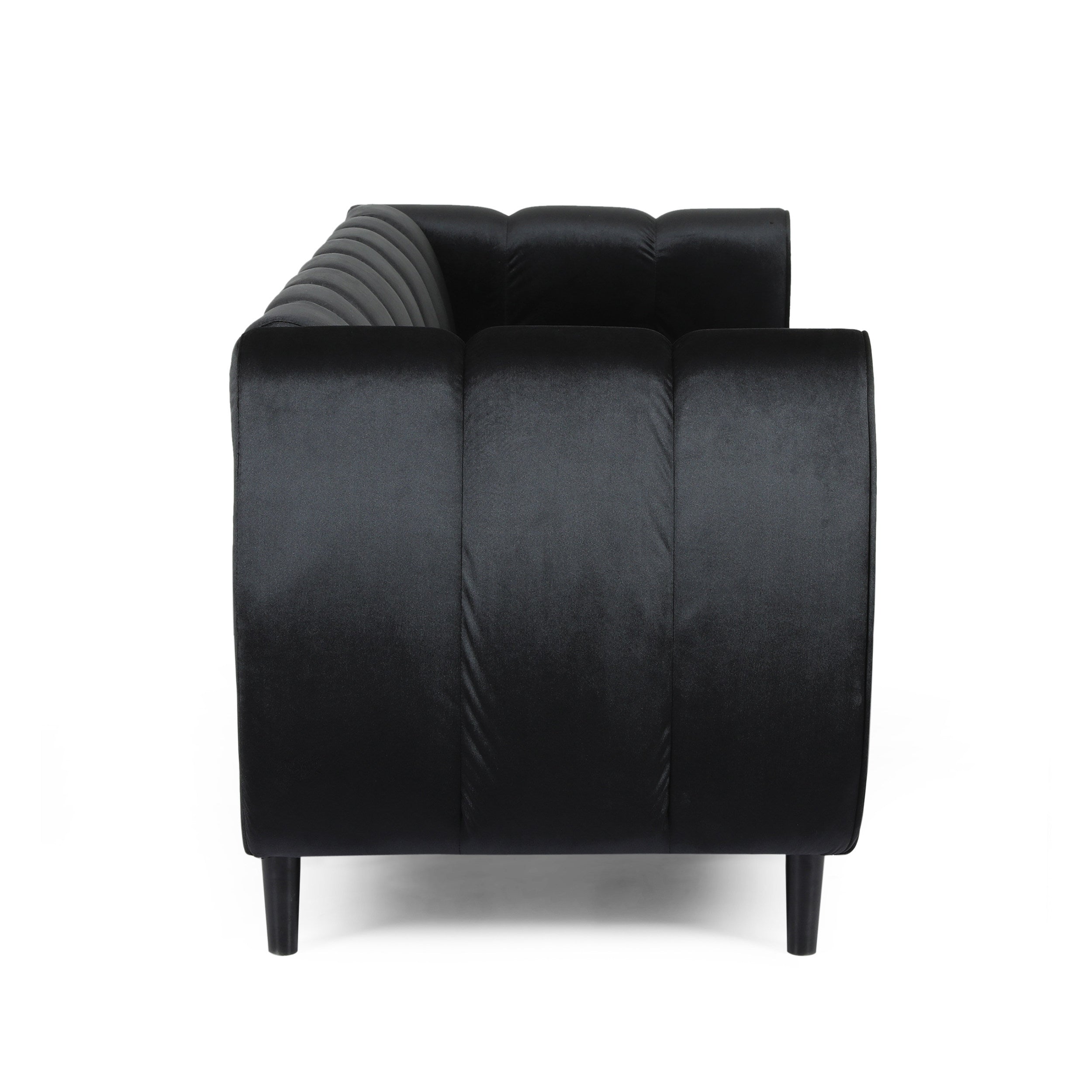 Modern Glam Velvet Sofa with Channel Stitching & Birch Wood Legs ¨C Luxury Upholstered Living Room Couch