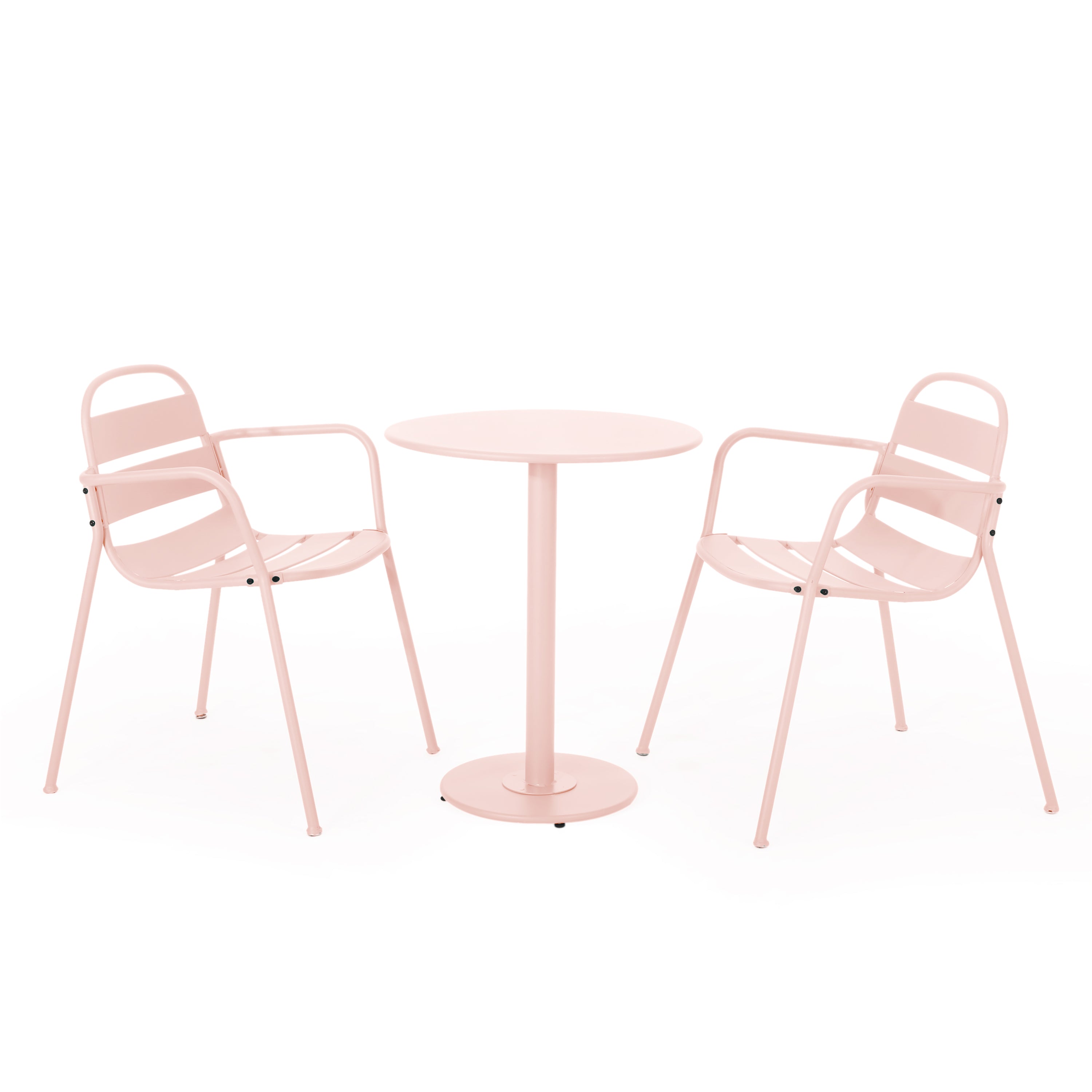 Christopher Knight Home Corey 3 Piece Outdoor Modern Metal Bistro Set with Open Slat Design, Light Pink