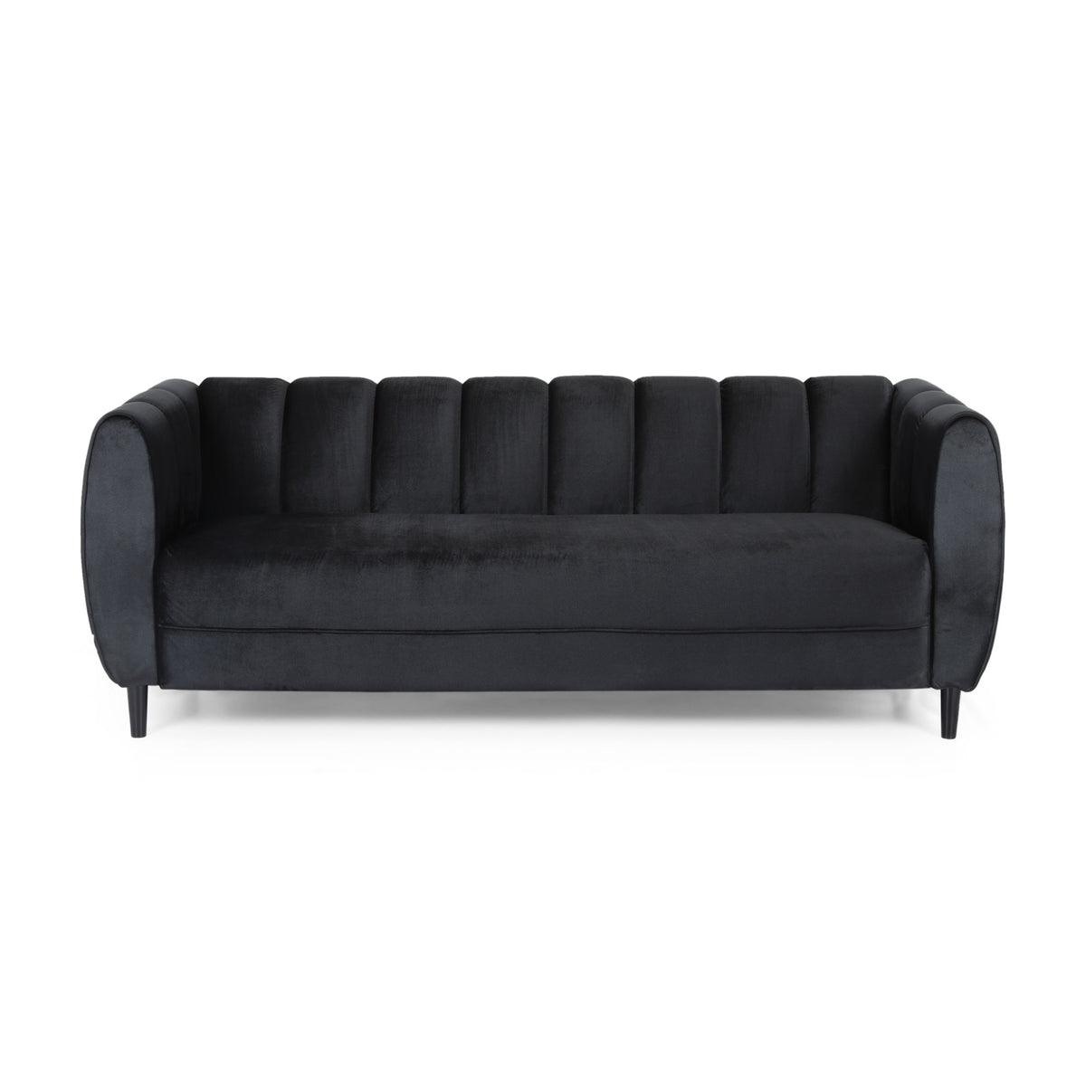 Christopher Knight Home Bobran Modern Wood and Velvet 3 Seater Sofa, Black/Dark Brown