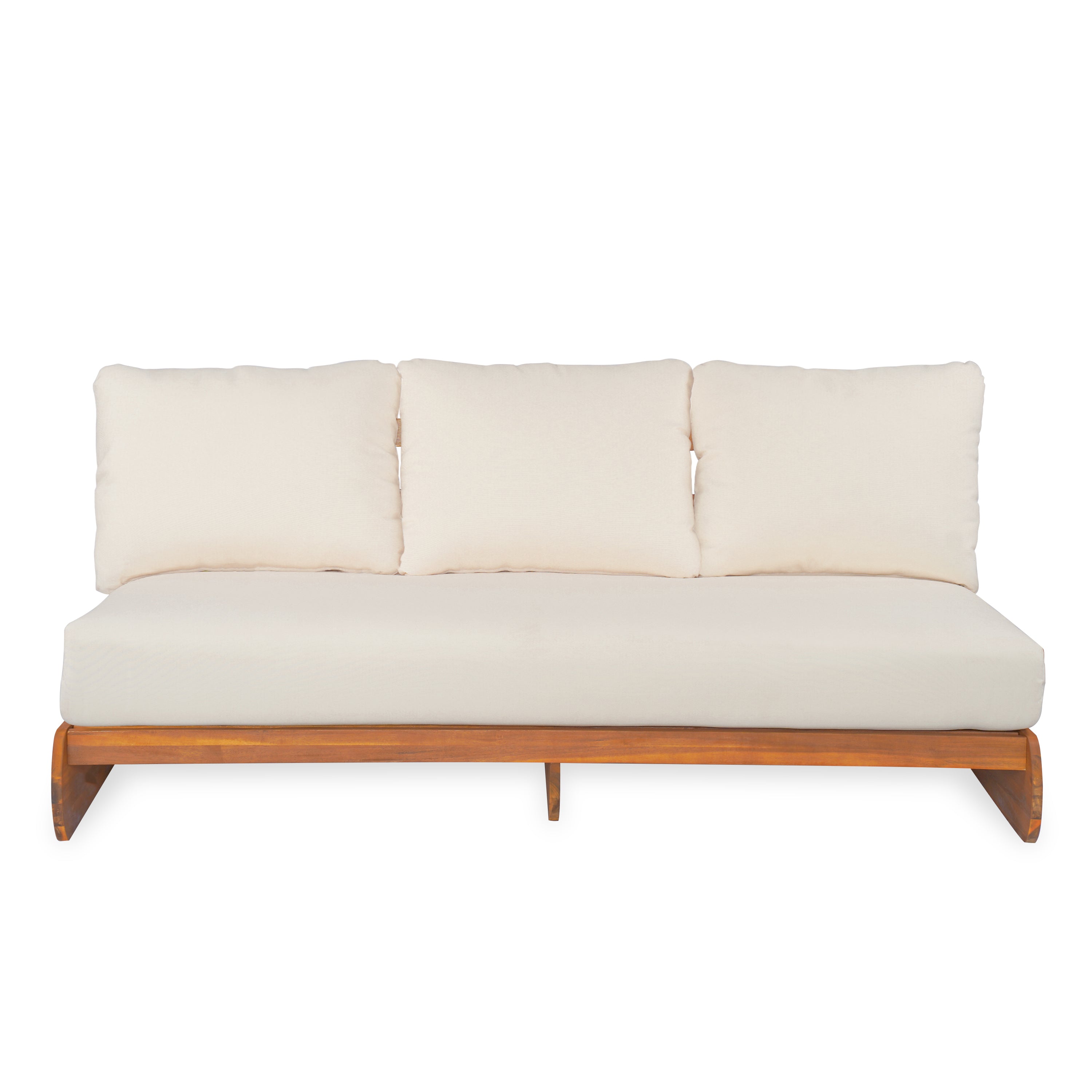 Christopher Knight Home Ryneth 69'' Modern Outdoor Acacia Wood 3-Seater Sofa with Thick Cushion, Teak/Beige, Single