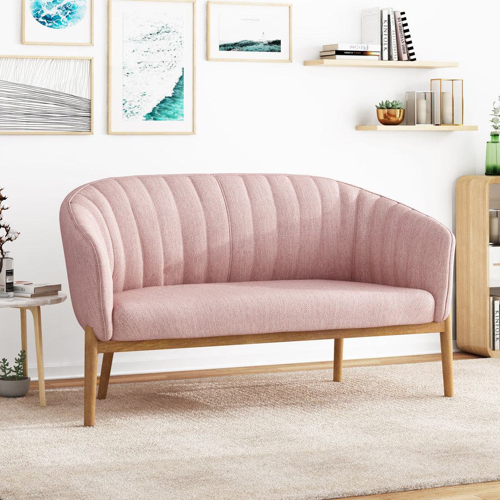 Mid-Century Modern Loveseat with Channel-Stitched Backrest & Rubberwood Legs ¨C Upholstered Small Sofa