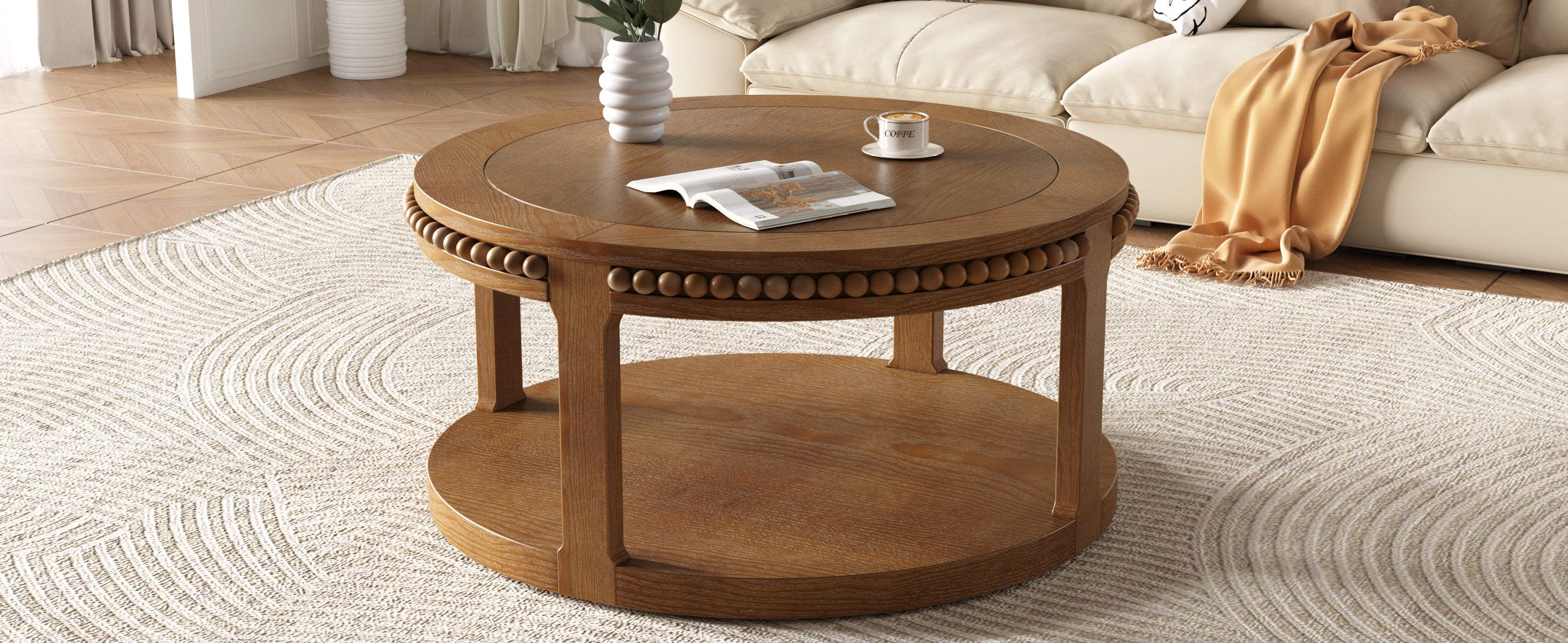GDFStudio Chiori Modern 2-Tier Wooden 31" Round Coffee Table