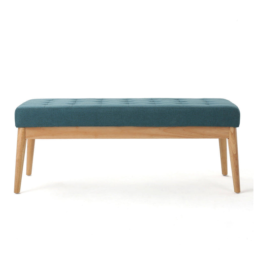 Christopher Knight Home Mid-Century Modern Tufted Upholstered Bench with Birch Wood Legs