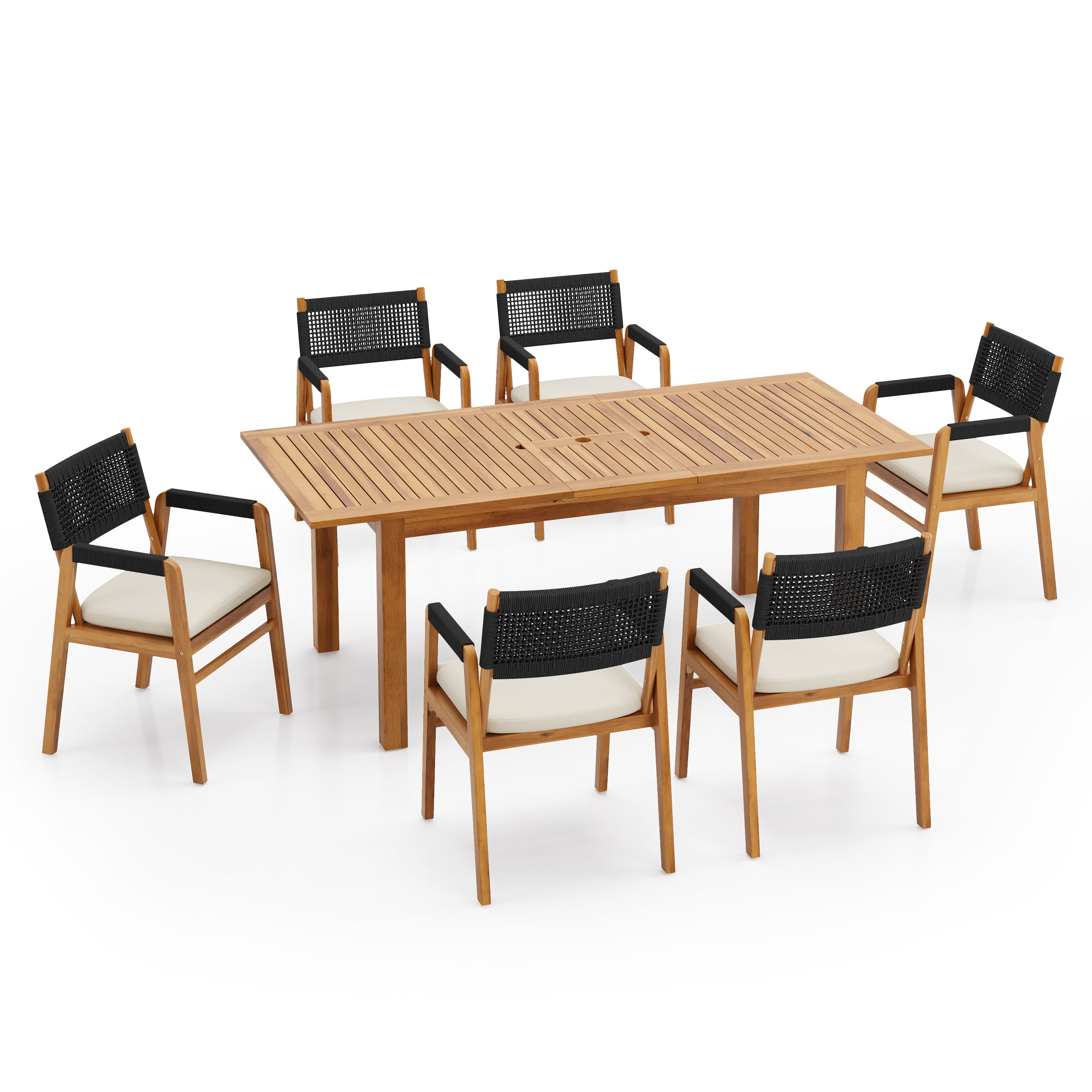 Christopher Knight Home Maria 7 Pieces Rustic Patio Acacia Expandable Dining Set, Teak/Black