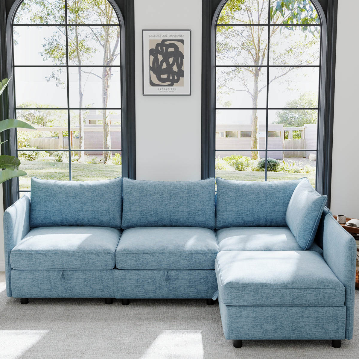 Christopher Knight Home Julius 98.5  Flexible Modular Chenille L Shape Sofa with Storage, Blue