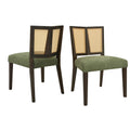 Christopher Knight Home Hassan Rubberwood Upholstered Dining Chairs with Cane Webbing(Set of 2), Green/Dark Brown
