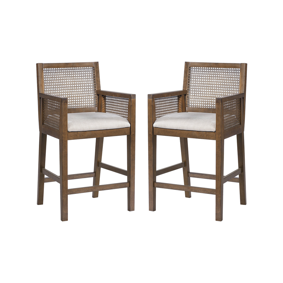 Christopher Knight Home Linnea French Country Handwoven Rattan Rubberwood Upholstered Counter Stools (Set of 2), Brown