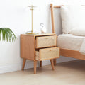 Christopher Knight Home Nydia Solid Oak Wood and Rattan 21.26"H Nightstand with Two Drawers, Natural