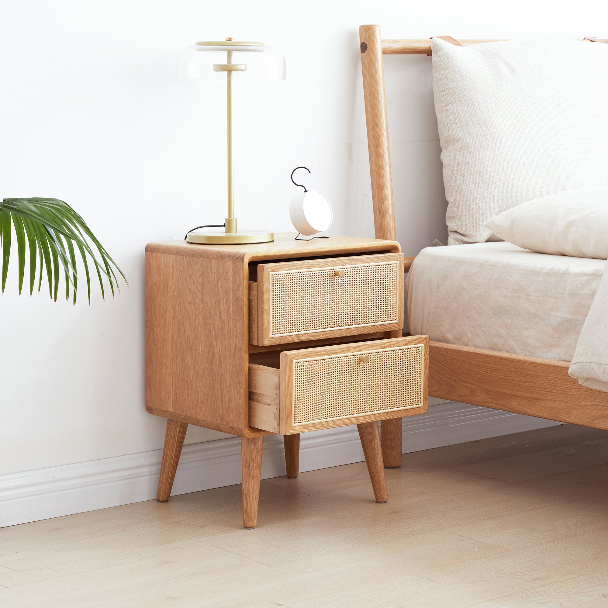 Christopher Knight Home Nydia Solid Oak Wood and Rattan 21.26"H Nightstand with Two Drawers, Natural