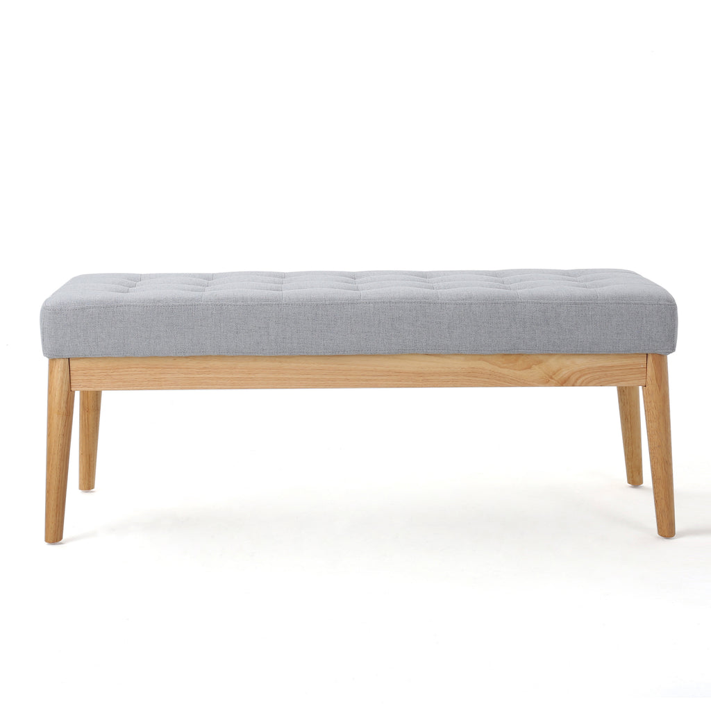 Christopher Knight Home Mid-Century Modern Tufted Upholstered Bench with Birch Wood Legs