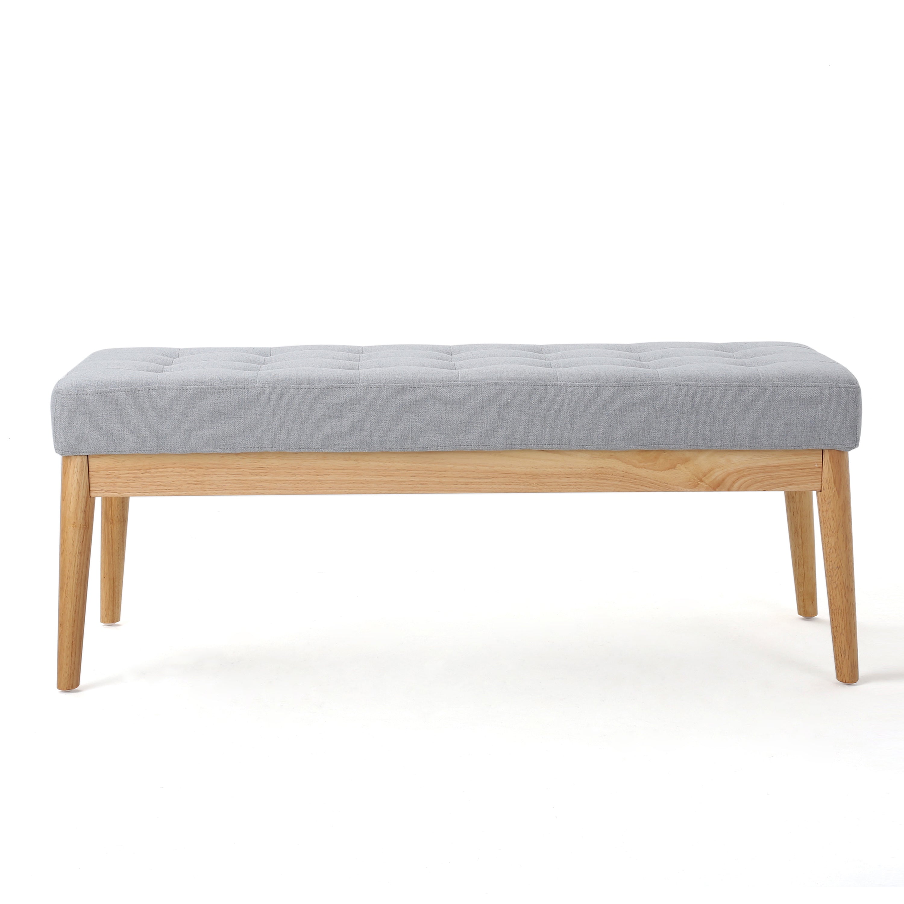 Christopher Knight Home Mid-Century Modern Tufted Upholstered Bench with Birch Wood Legs