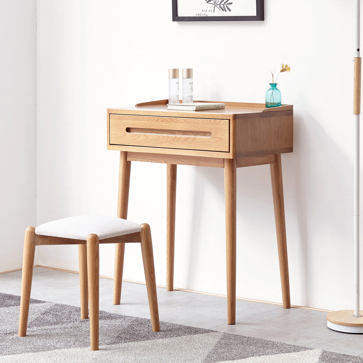 GDFStudio Taylor Compact Solid Wood 23.62" W Vanity Tables with Divided Drawer, Oak