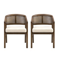 Christopher Knight Home Samson Rubberwood Upholstered Dining Chair with Cane Designed Curved Back (Set of 2), Walnut/Beige