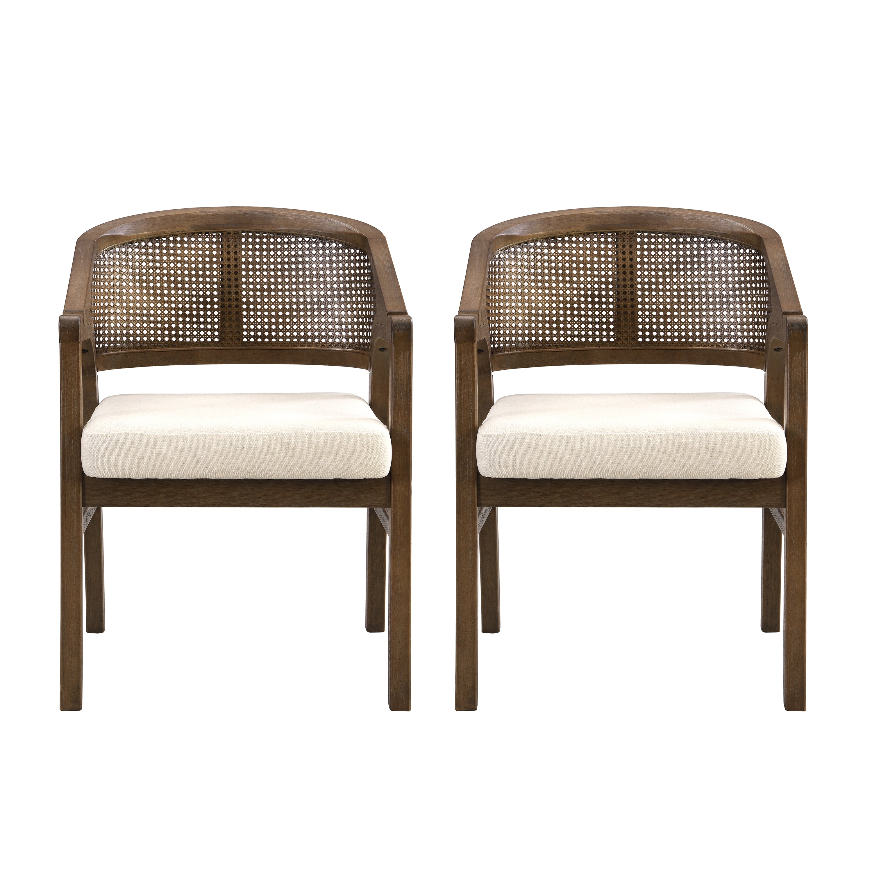 Christopher Knight Home Samson Rubberwood Upholstered Dining Chair with Cane Designed Curved Back (Set of 2), Walnut/Beige