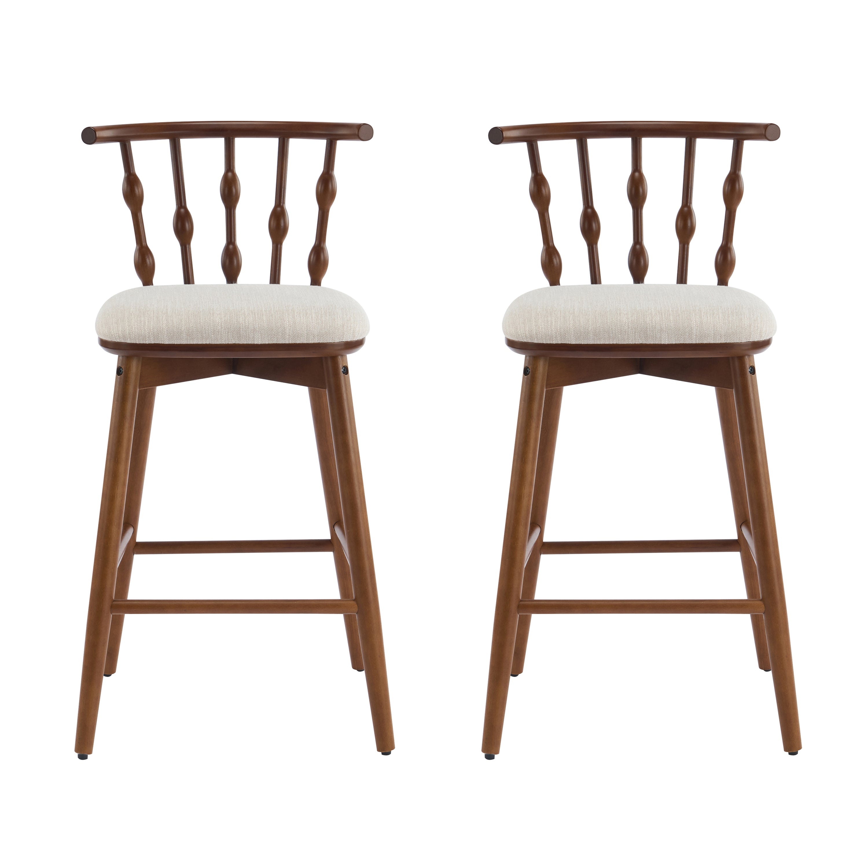 Christopher Knight Home Doria Modern Rubberwood Upholstered Barstools (Set of 2), Walnut/Beige