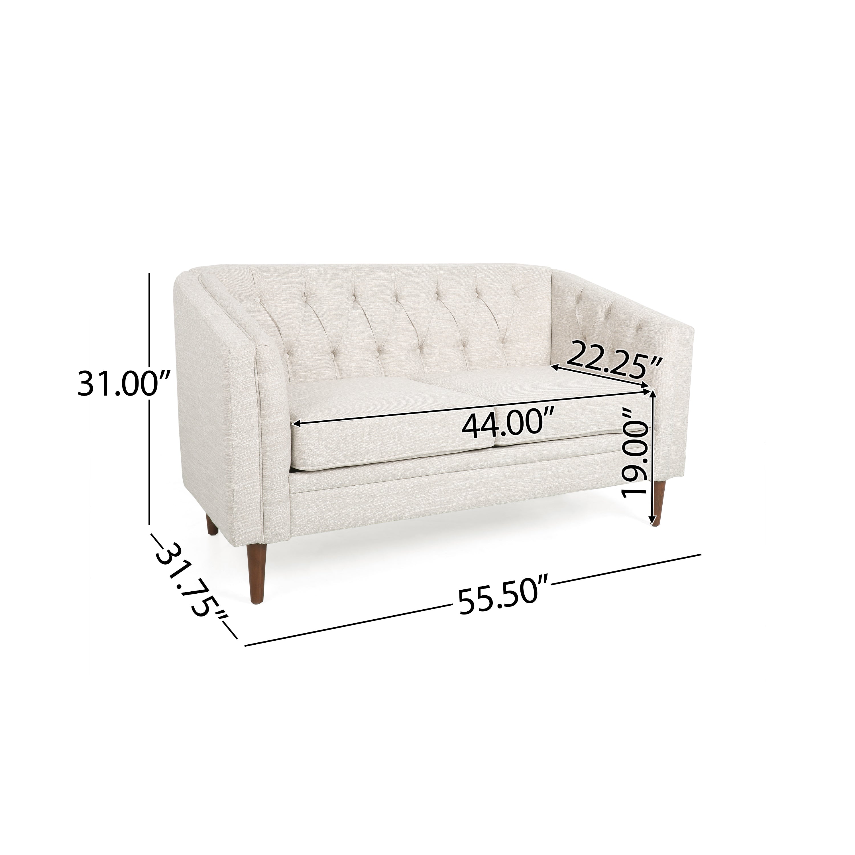 Tufted Loveseat with Birch Wood Legs – Modern Tub-Style Small Space Sofa