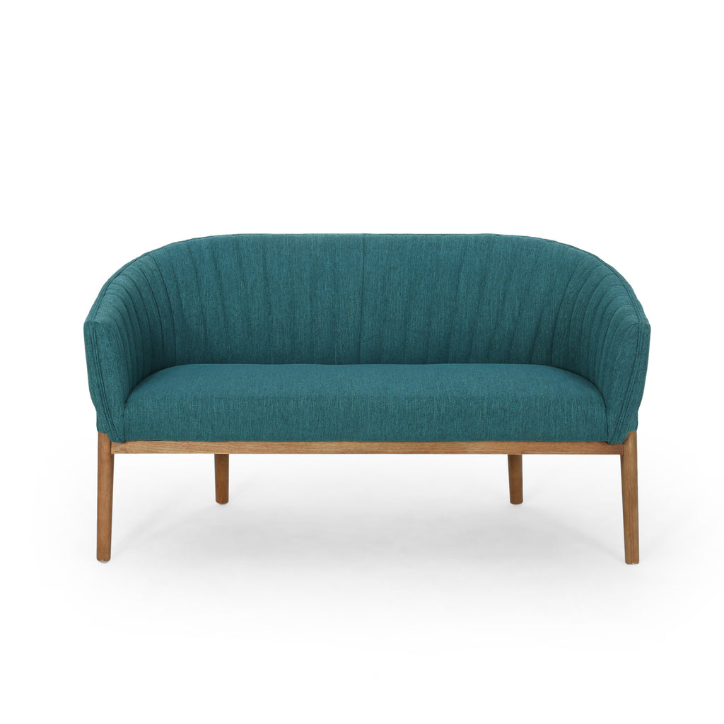 Mid-Century Modern Loveseat with Channel-Stitched Backrest & Rubberwood Legs ¨C Upholstered Small Sofa