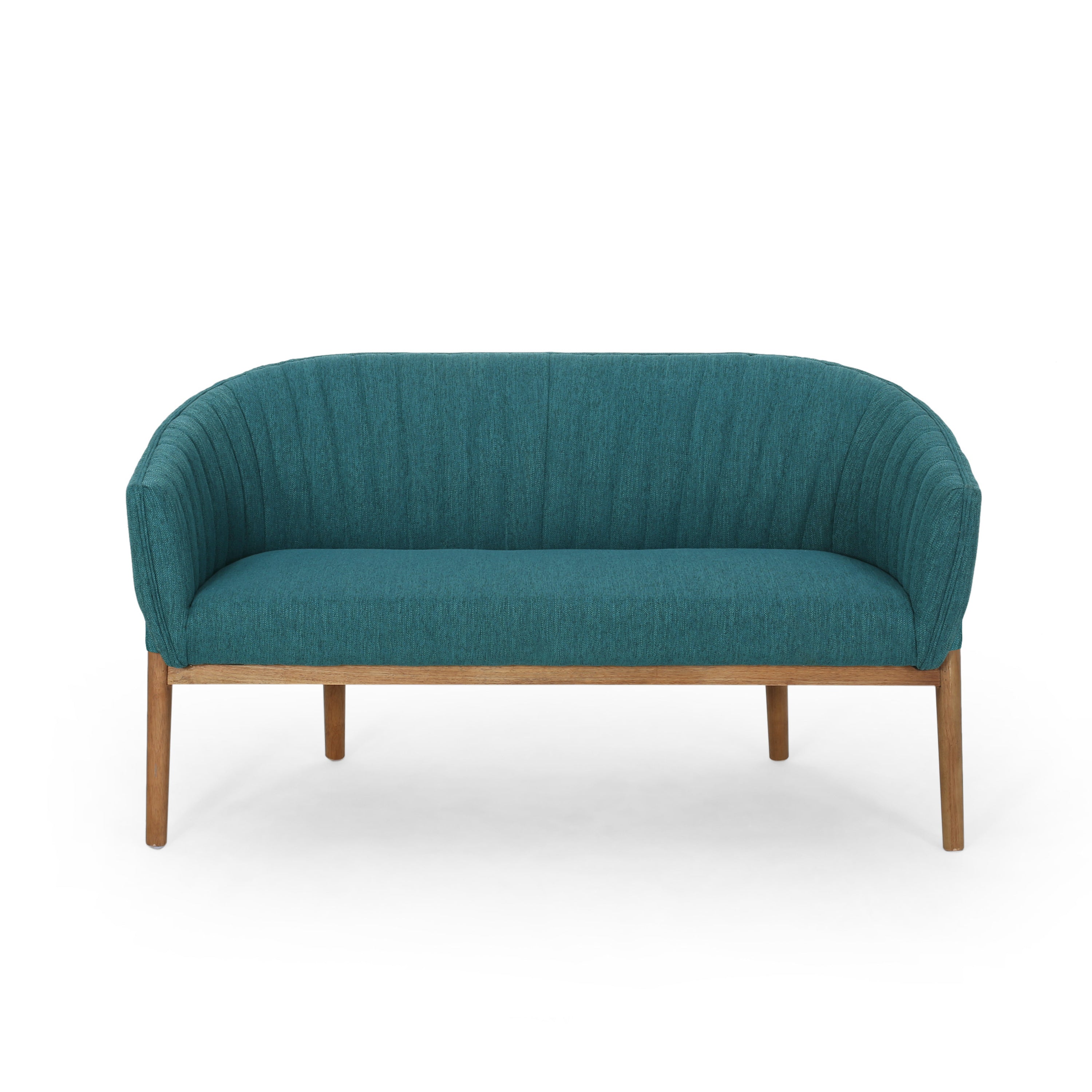 Mid-Century Modern Loveseat with Channel-Stitched Backrest & Rubberwood Legs – Upholstered Small Sofa