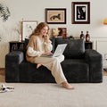 GDFStudio Thresh Modern 63" Corduroy Upholstered Loveseat Sofa with Backrest Pillows, Black