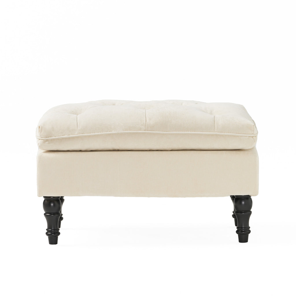 Christopher Knight Home Rectangular Tufted Pillow-Top Ottoman with Birchwood Frame & Turned Legs