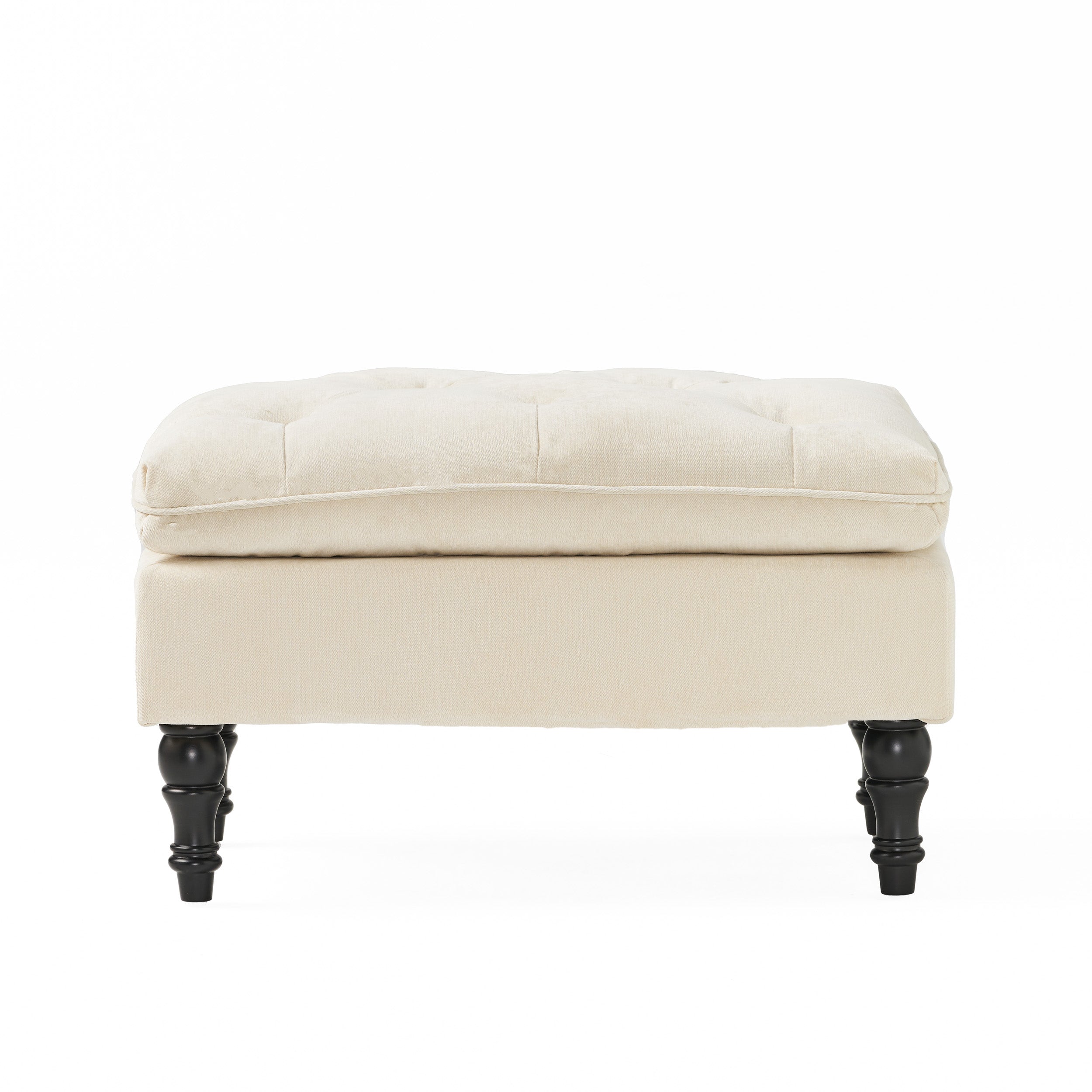 Christopher Knight Home Rectangular Tufted Pillow-Top Ottoman with Birchwood Frame & Turned Legs