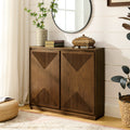 GDFStudio Arabella Mid-Century Modern 39" Solid Wood V-shape Storage Cabinet with 2 Doors