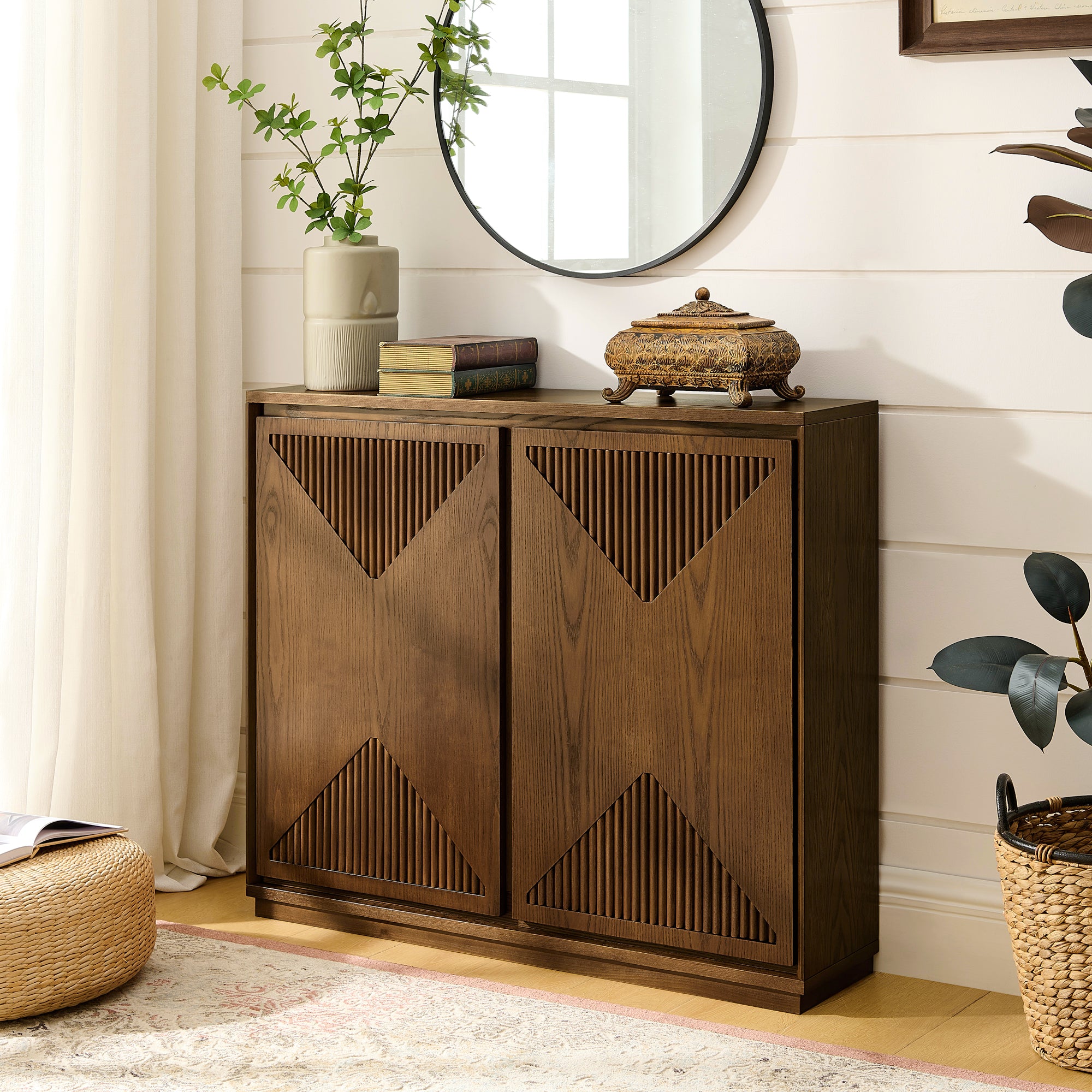 GDFStudio Arabella Mid-Century Modern 39" Solid Wood V-shape Storage Cabinet with 2 Doors