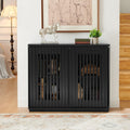 GDFStudio Mid Century Modern 39" Wood Hollowed Storage Sideboard with 2 Outlet Holes, Black