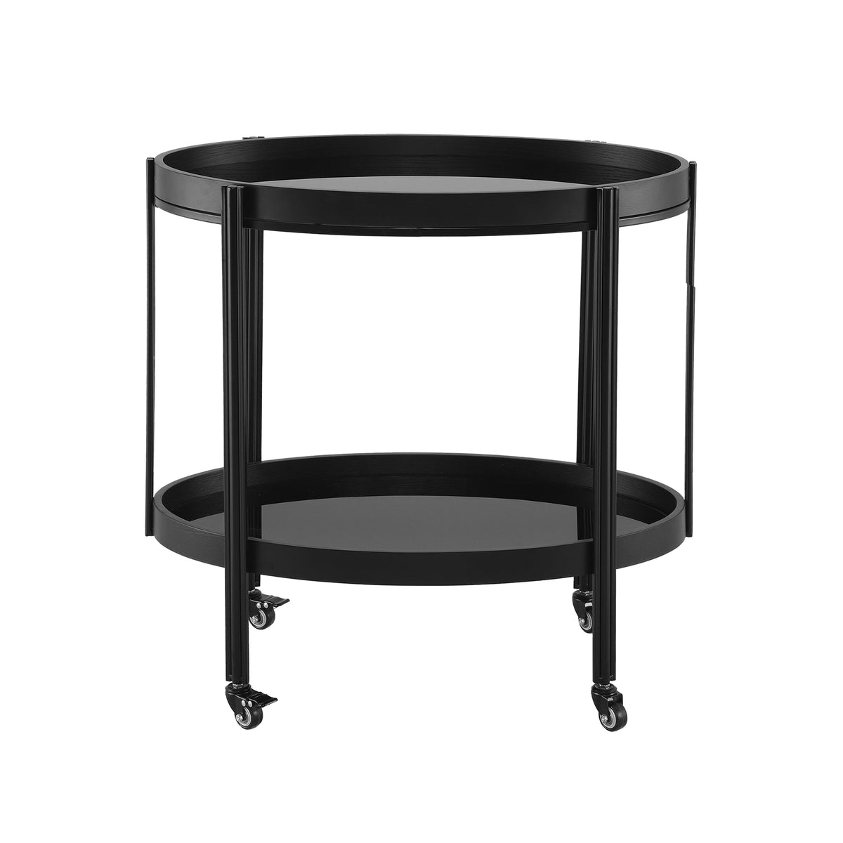Christopher Knight Home Draviel Modern Oval Bar Cart with 2 Tempered Glass Shelves and 4 Casters, Black